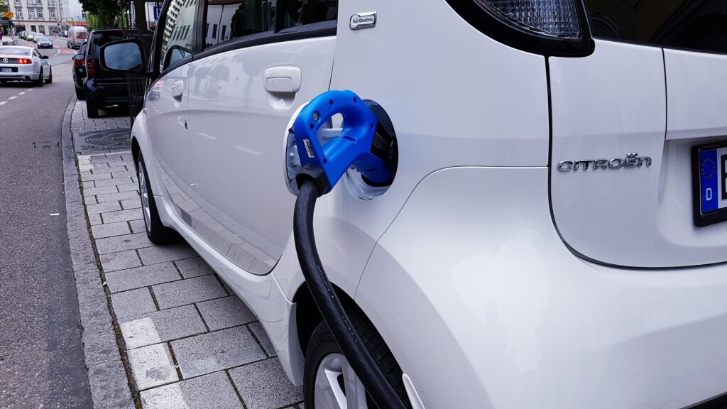 An Electric Car in a Charging Point